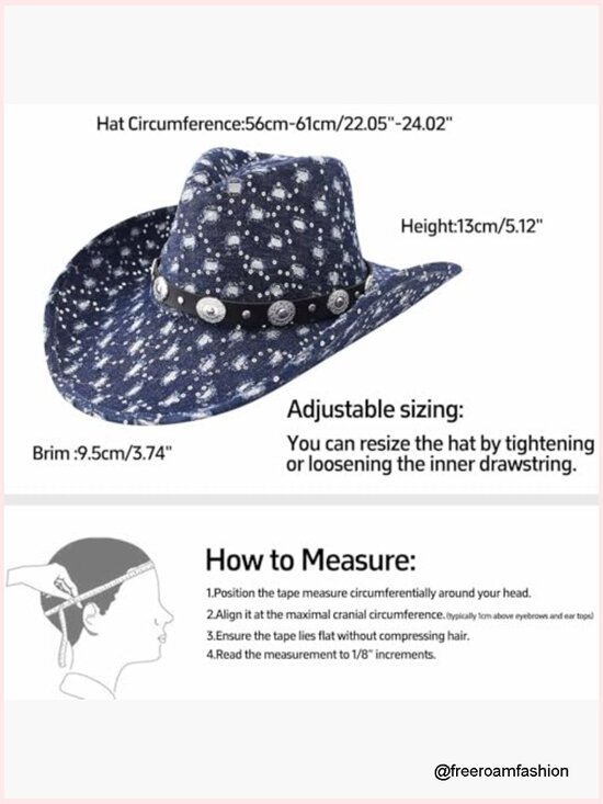 Sparkly Sequin Denim Cowboy Hat Wide Brim Unisex Western Belt Buckle main image 6